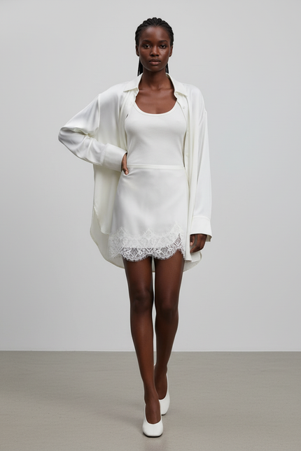 Jupe Dentelle Blanche Satin Chic