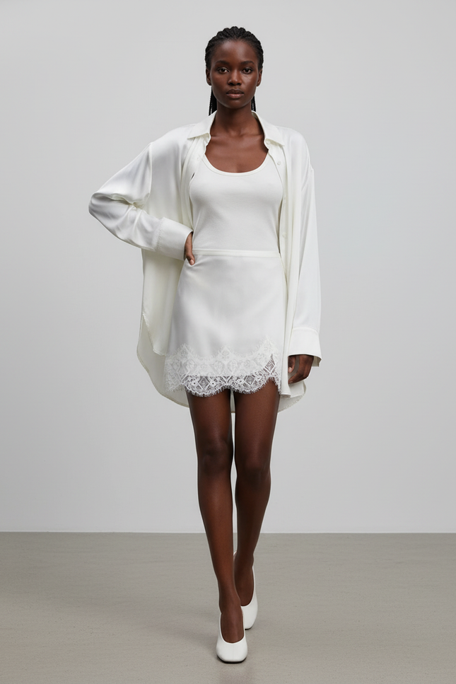 Jupe Dentelle Blanche Satin Chic