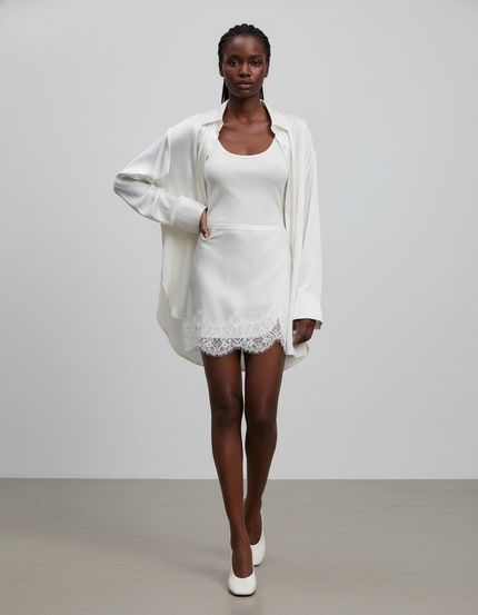Jupe Dentelle Blanche Satin Chic