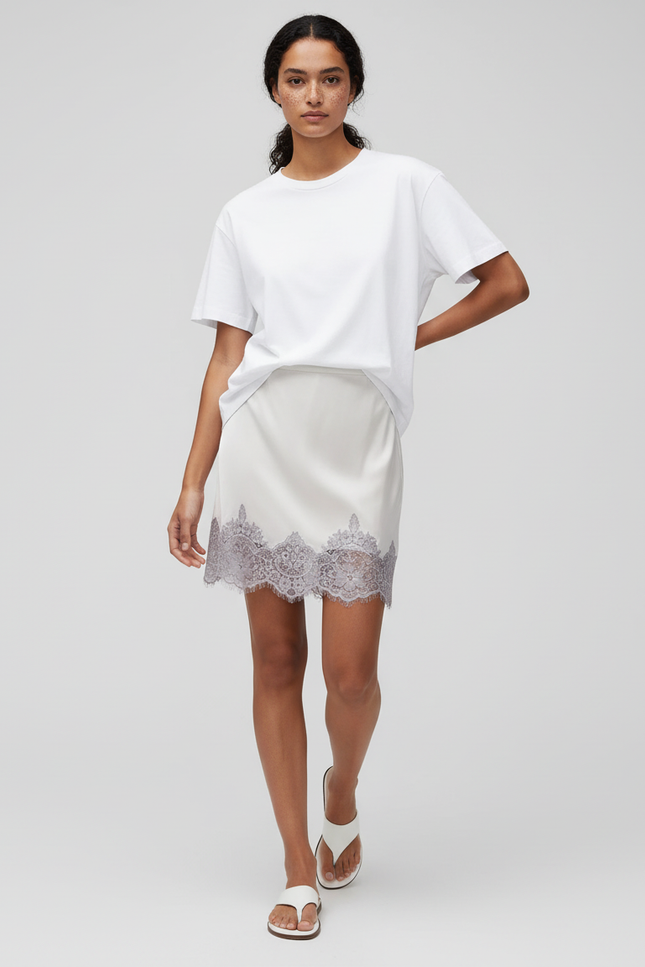 Jupe Dentelle Satin Grise Y2K