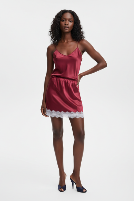 Jupe Dentelle Bordeaux Satinée Chic
