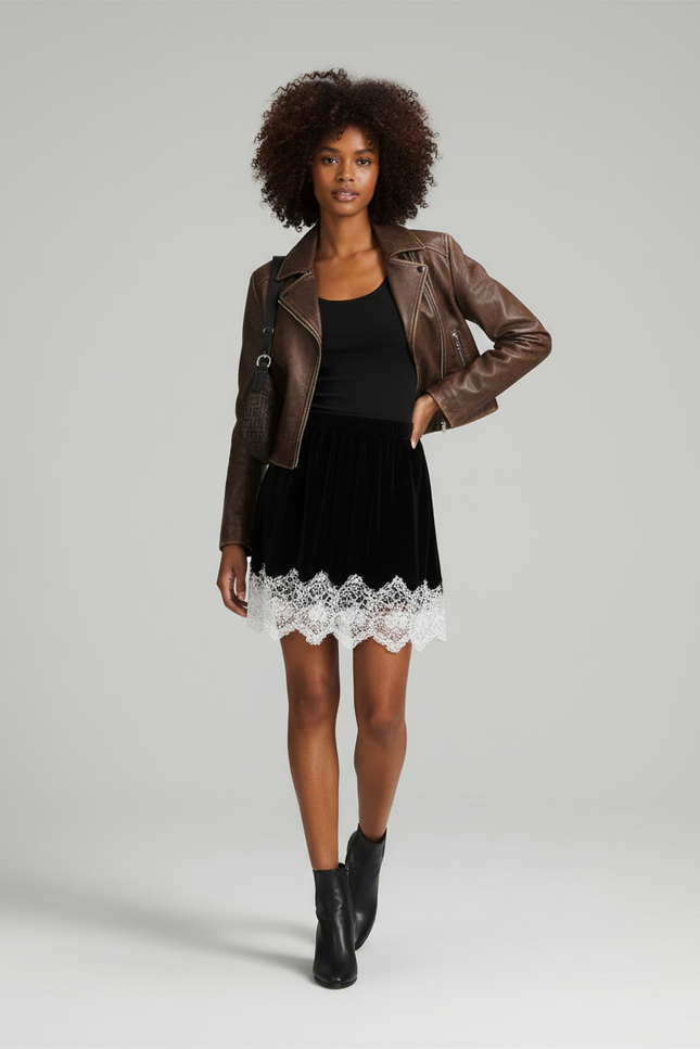 Jupe Dentelle Velours Noir Élégante