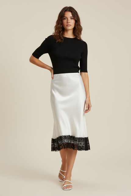 Jupe Dentelle Blanche Satin Élégante