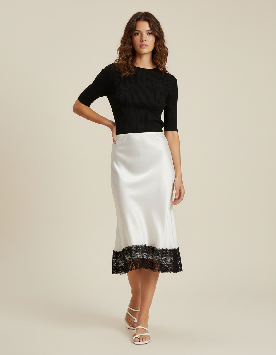 Jupe Dentelle Blanche Satin Élégante
