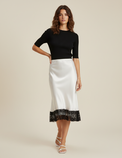 Jupe Dentelle Blanche Satin Élégante