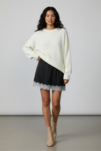 Jupe Dentelle Noire Satin Élégante