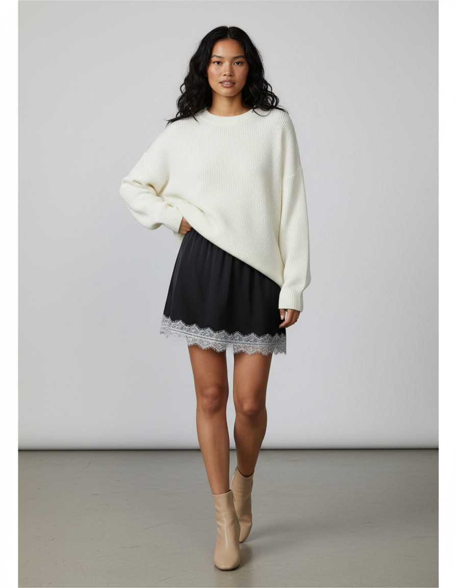 Jupe Dentelle Noire Satin Élégante