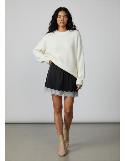 Jupe Dentelle Noire Satin Élégante