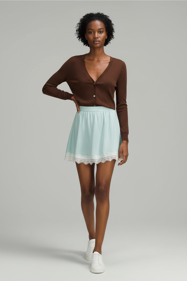 Jupe Dentelle Bleue Ciel Satinée Fluide