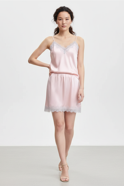Jupe Dentelle Rose Pâle Satinée Fluide