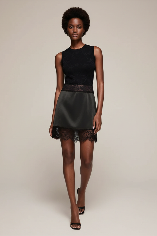 Jupe Dentelle Satin Noire Chic