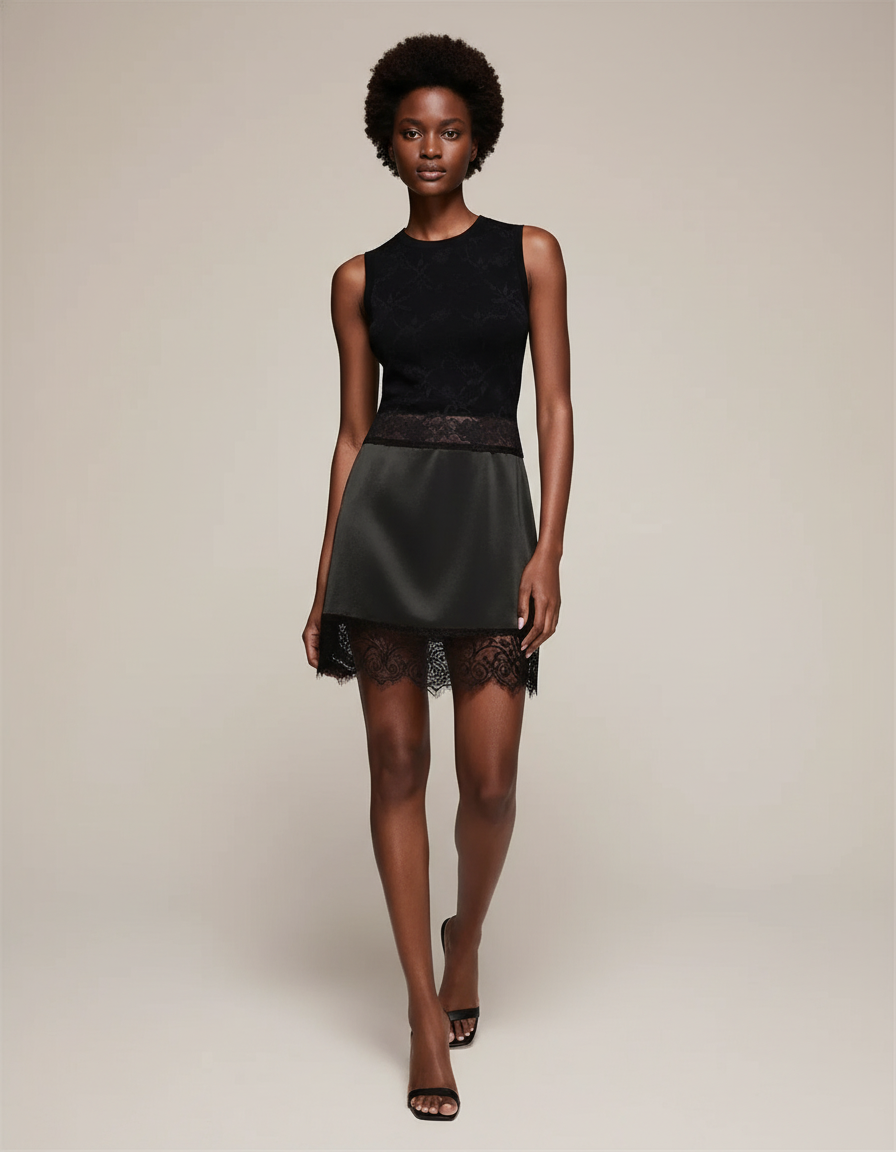 Jupe Dentelle Satin Noire Chic