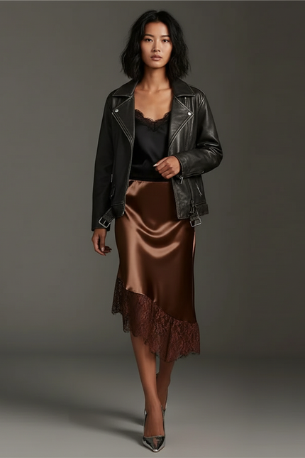 Jupe Dentelle Satin Asymétrique Élégante