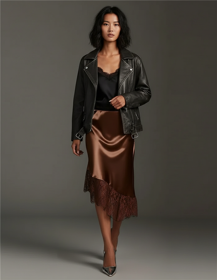 Jupe Dentelle Satin Asymétrique Élégante