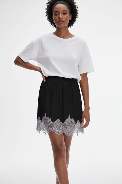 Jupe Dentelle Noire Bordure Dentelle Chic