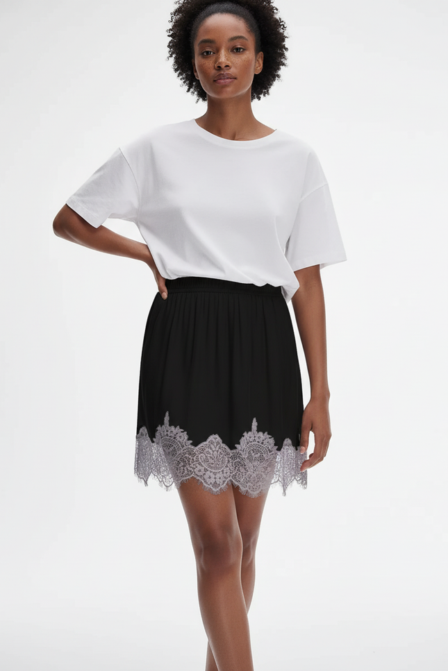 Jupe Dentelle Noire Bordure Dentelle Chic