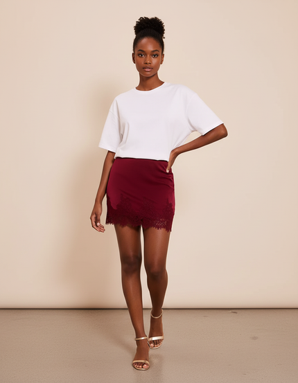 Jupe Dentelle Bordeaux Satin Chic
