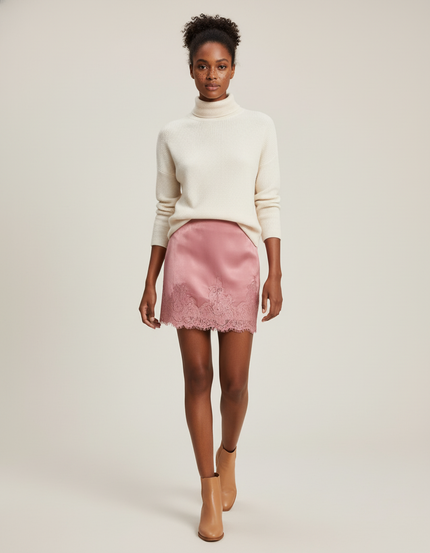 Jupe Dentelle Rose Satin Chic