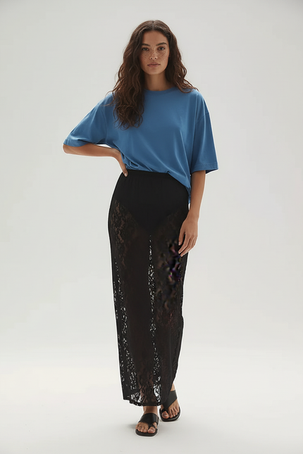 Jupe Dentelle Noire Transparente Élégante Glamour