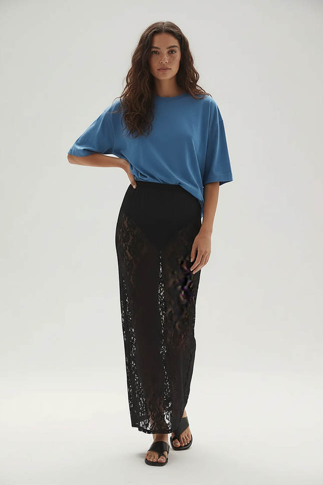 Jupe Dentelle Noire Transparente Élégante Glamour