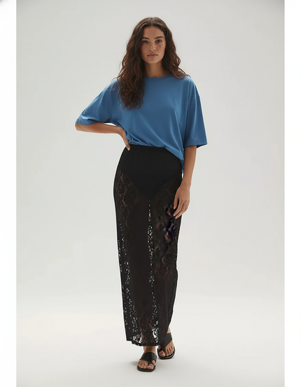 Jupe Dentelle Noire Transparente Élégante Glamour