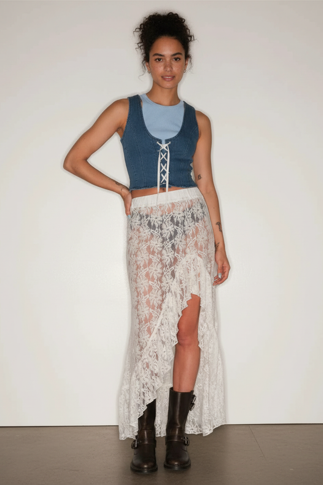 Jupe Dentelle Transparente Volants Bohème