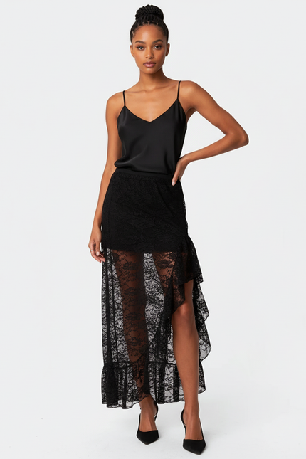 Jupe Dentelle Transparente Volants Chic