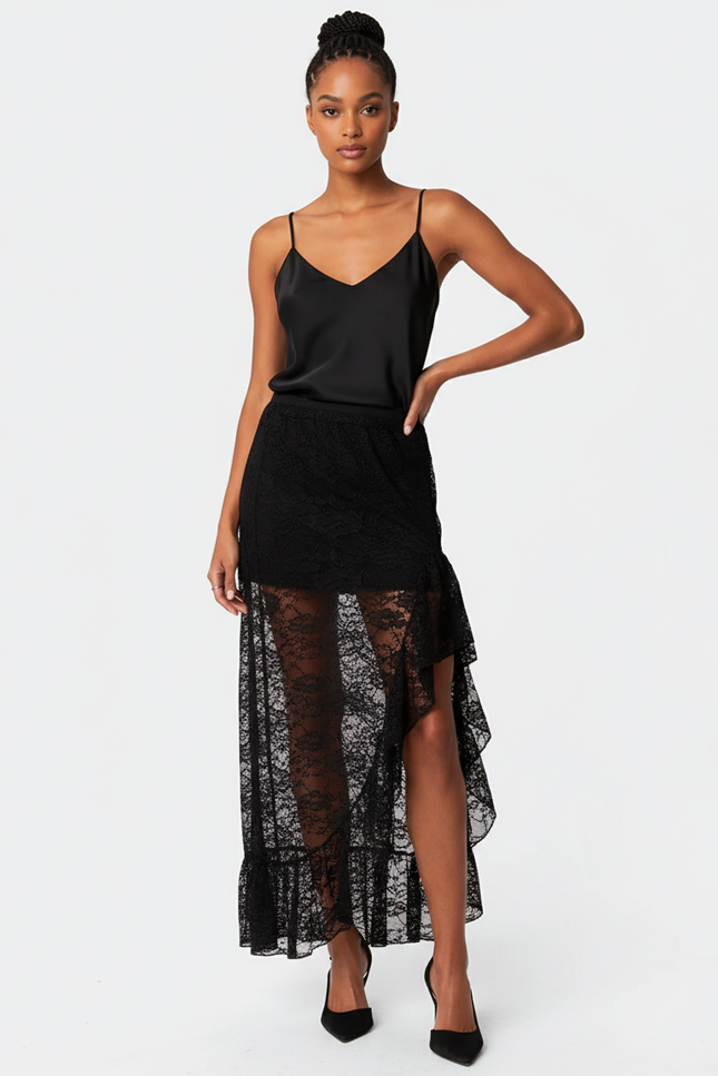 Jupe Dentelle Transparente Volants Chic