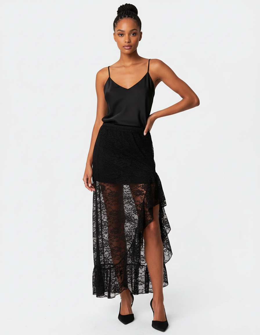 Jupe Dentelle Transparente Volants Chic