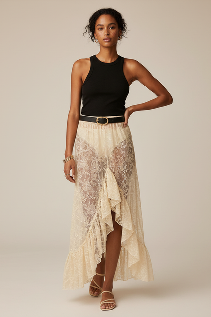 Jupe Dentelle Transparente Volantée Bohème