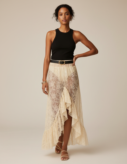 Jupe Dentelle Transparente Volantée Bohème