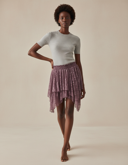 Jupe Dentelle Mauve À Volants Fluide