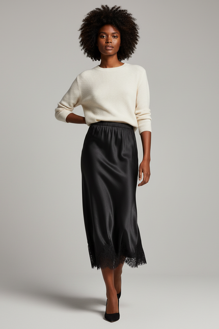 Jupe Longue Satin Dentelle
