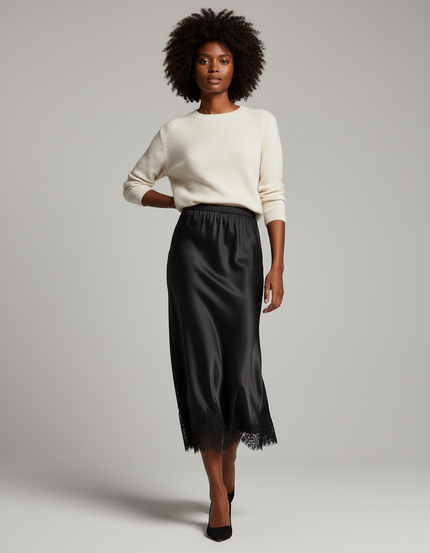 Jupe Longue Satin Dentelle