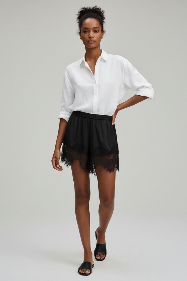 Jupe Dentelle Noire Satin Fluide Douce