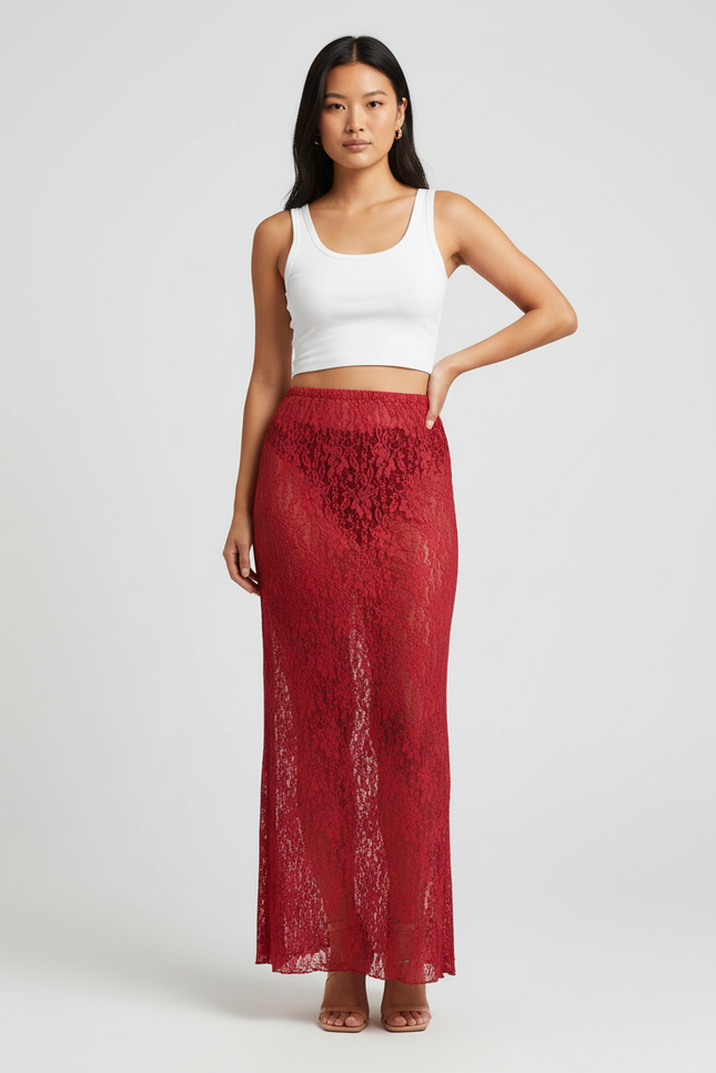 Jupe Dentelle Rouge Transparente Chic