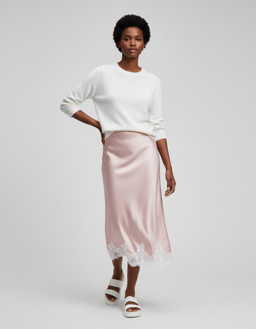 Jupe Longue Satin Et Dentelle