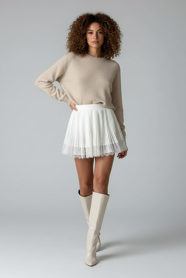 Jupe Dentelle Blanche Plissée Chic
