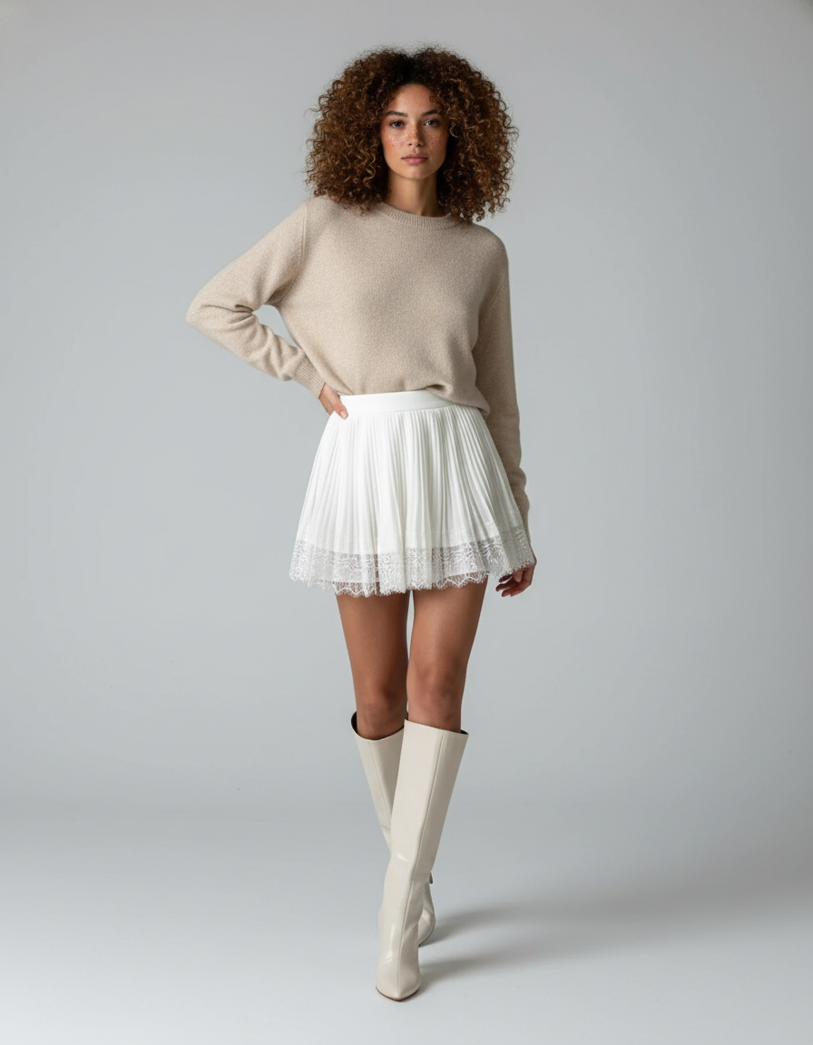Jupe Dentelle Blanche Plissée Chic