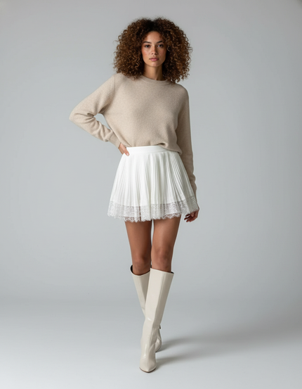 Jupe Dentelle Blanche Plissée Chic
