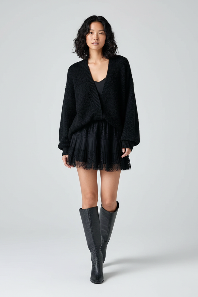 Jupe Dentelle Noire Plissée Décontractée