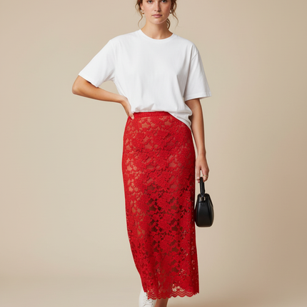 Collection image for: Jupe Dentelle Rouge