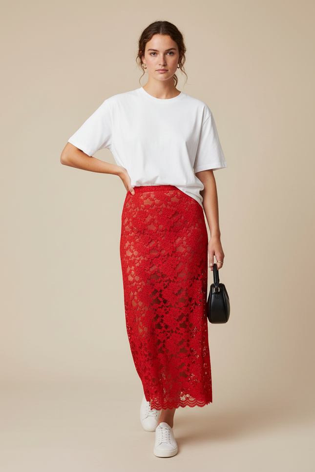Jupe Rouge Dentelle