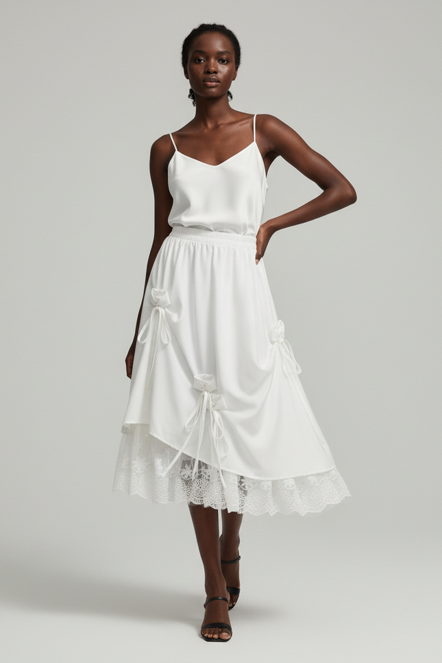 Jupe Dentelle Blanche À Nœuds Élégante