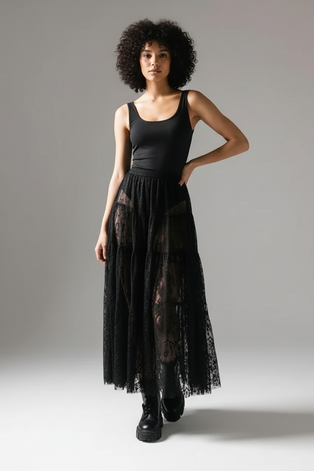 Jupe Longue Dentelle Tulle