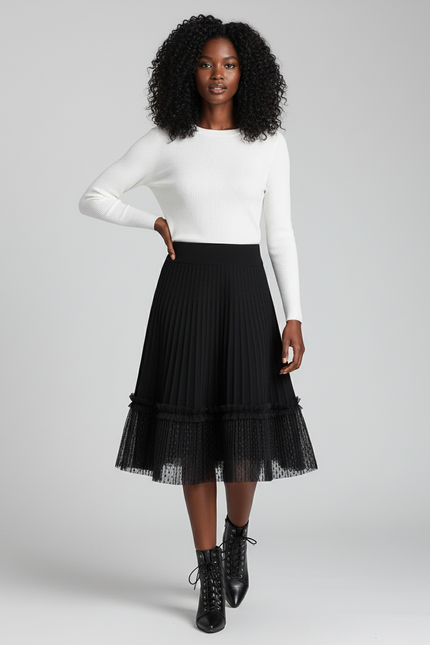Jupe Dentelle Plissée Plumetis Élégante