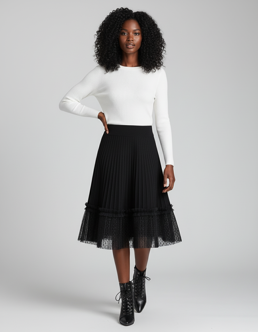 Jupe Dentelle Plissée Plumetis Élégante