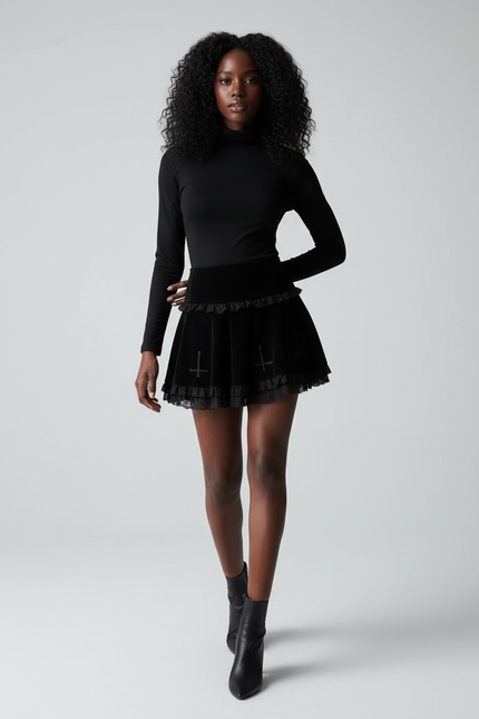 Jupe Dentelle Velours Croix Gothique