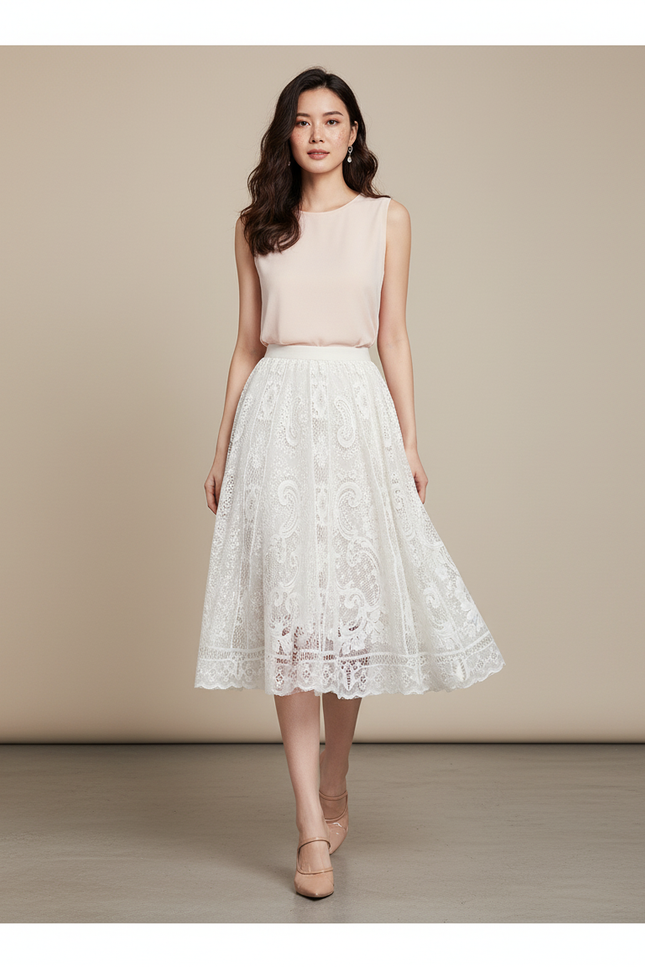 Jupe Dentelle Blanche Fluide Élégante