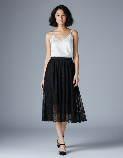 Jupe Dentelle Noire Plissée Élégante Raffinée